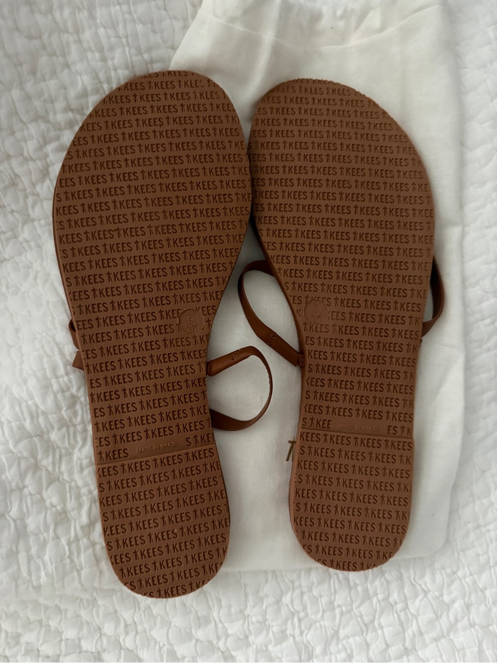 TKEES Cognac Minimalist Strappy Toe Loop Sandals - Picture 2 of 3